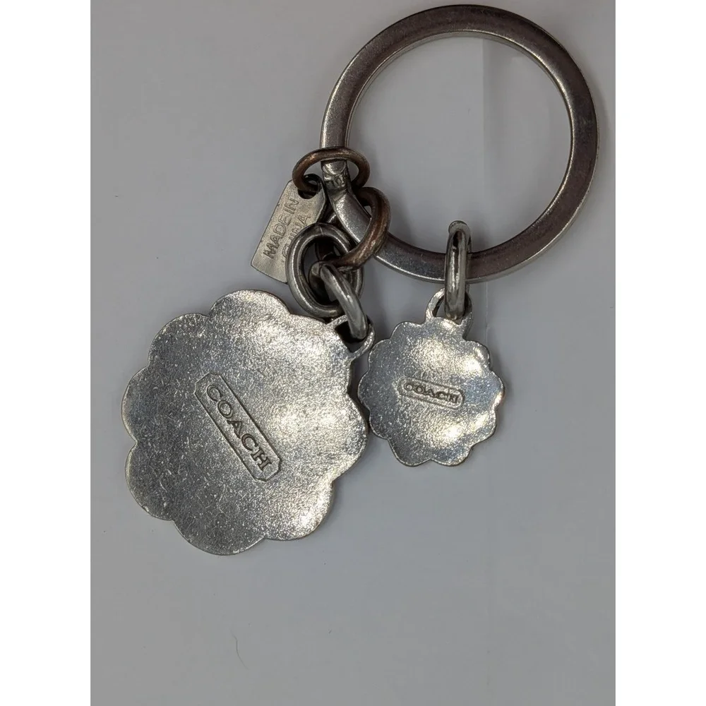 Coach Floral Patchwork Keychain Vintage Silver Multicolor Signature Bag Charm